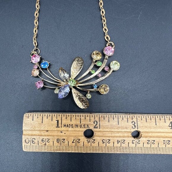 Colorful Rhinestone Butterfly Necklace Gold Tone Adjustable Chain Fruit Salad - Picture 9 of 9